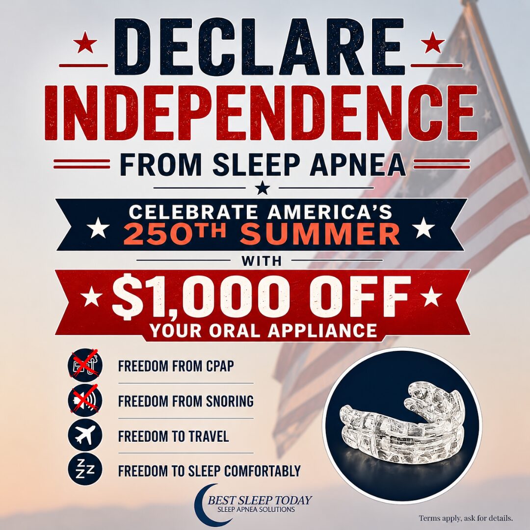 Best Sleep Todays' Summer Sleep Apnea Offer - $1000 off oral appliance for sleep apnea treatment